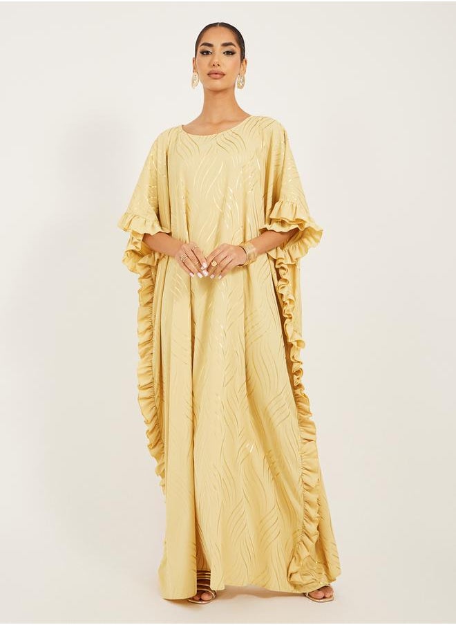 Styli gold print kaftan with frill detail  - Image 1