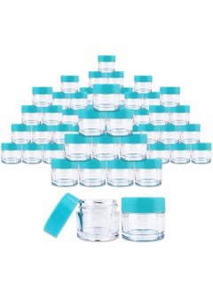 Pana Beauticom® 7 Gram / 7 ML (Quantity: 60 Pieces) Thick Wall Round Leak Proof Clear Acrylic Jars with Teal Lids for Beauty, Cream, Cosmetics, Salves, Scrubs  - Image 1