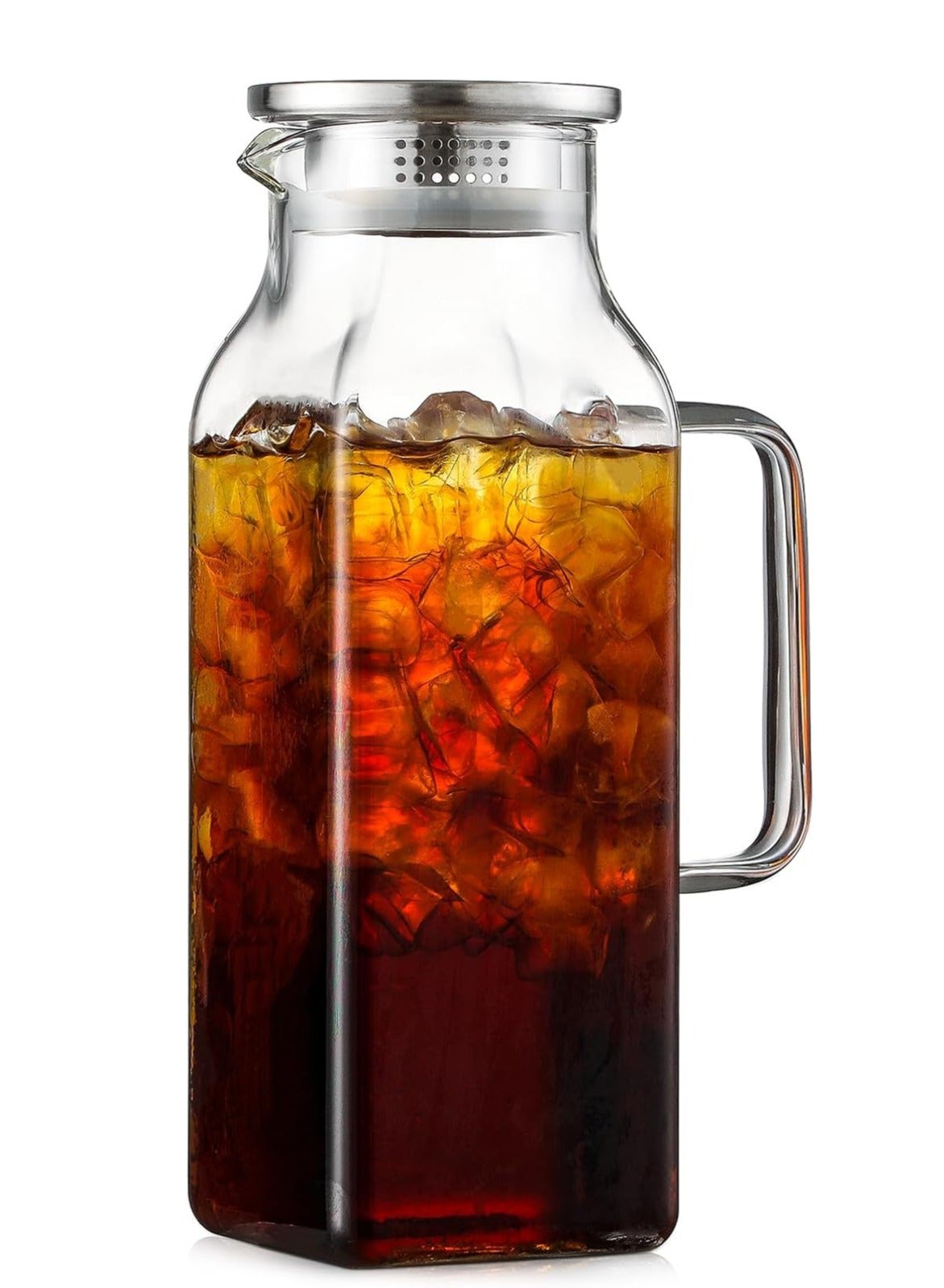 2 Quart (2 Liter 68 oz) Square Glass Pitcher with Lid and Spout, Water Pitchers with Handle for Fridge, Borosilicate Glass Carafe for Hot/Cold Drink, Large Jug for Iced Tea, Coffee,Juice,Milk,Beverage