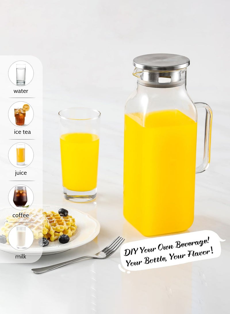 لينند 2 لتر ( 2 لتر 68 أوقية ) مربع الزجاج جرة مع غطاء فوهة ، جرة مع مقبض الثلاجة ، زجاج البورسليكات زجاجة المشروبات الباردة والساخنة ، وعاء كبير من الشاي المثلج والقهوة وعصير الفاكهة والحليب والمشروبات - Image 2