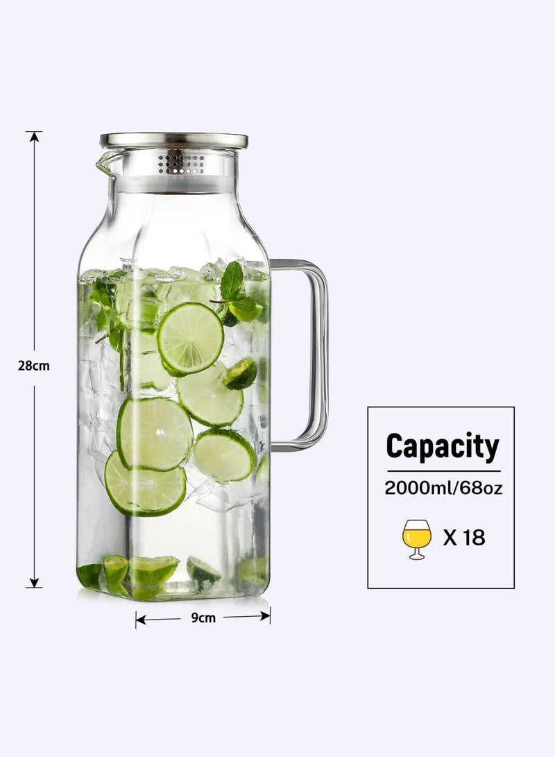 لينند 2 لتر ( 2 لتر 68 أوقية ) مربع الزجاج جرة مع غطاء فوهة ، جرة مع مقبض الثلاجة ، زجاج البورسليكات زجاجة المشروبات الباردة والساخنة ، وعاء كبير من الشاي المثلج والقهوة وعصير الفاكهة والحليب والمشروبات - Image 3