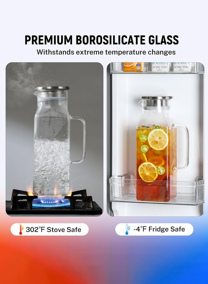 لينند 2 لتر ( 2 لتر 68 أوقية ) مربع الزجاج جرة مع غطاء فوهة ، جرة مع مقبض الثلاجة ، زجاج البورسليكات زجاجة المشروبات الباردة والساخنة ، وعاء كبير من الشاي المثلج والقهوة وعصير الفاكهة والحليب والمشروبات - Image 4