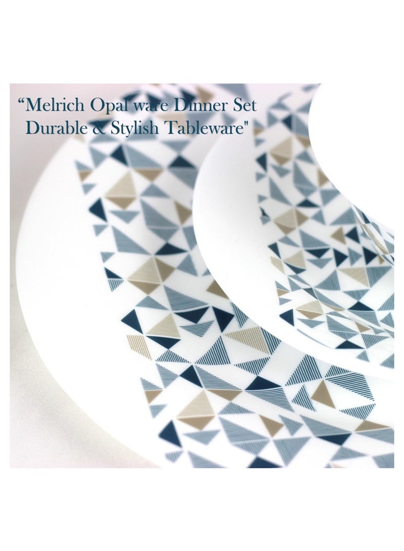Melrich 26 Pcs Opal ware Dinner set Dinner plate, Dessert plate, Soup plate Bowl, Serving Bowl, Serving plate BPA Free Dishwasher & MIcrowave safe Durable and Stylish for everyday use - Image 3