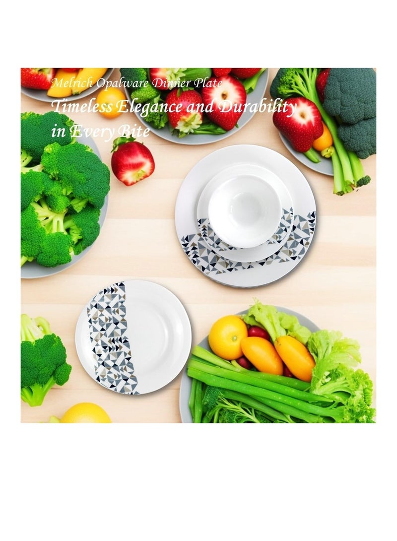 Melrich 26 Pcs Opal ware Dinner set Dinner plate, Dessert plate, Soup plate Bowl, Serving Bowl, Serving plate BPA Free Dishwasher & MIcrowave safe Durable and Stylish for everyday use - Image 5