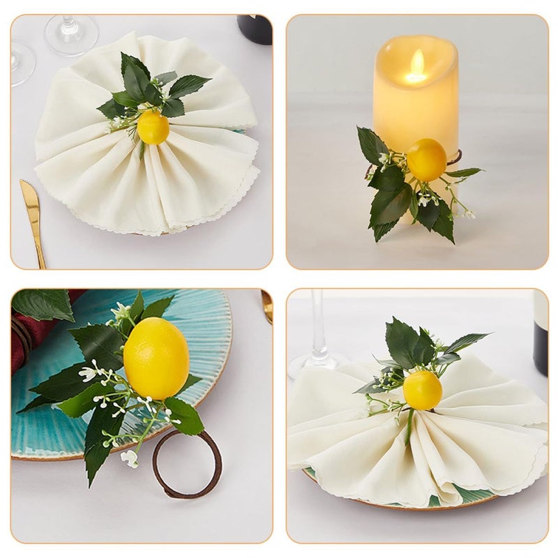 Lemon Napkin Rings With Artificial Branches For Table Decoration 3 Pieces Set - Image 4