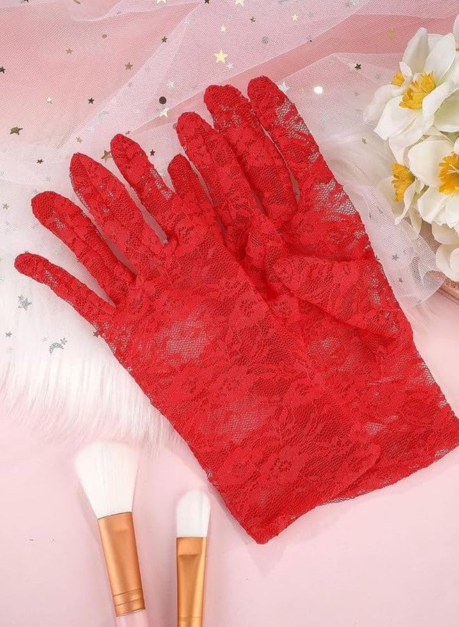 YANWENX Ladies Floral Lace Gloves Vintage Opera Gloves, Women Short Elegant Lace Gloves for Women Ladies and Girls Evening Wedding_Red - Image 5