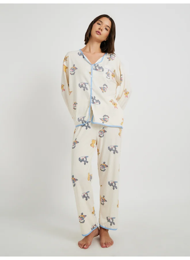 تايك تو Take Two Rabbit Print Long Sleeve Shirt and Pyjama Set