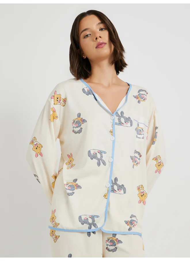 تايك تو Take Two Rabbit Print Long Sleeve Shirt and Pyjama Set