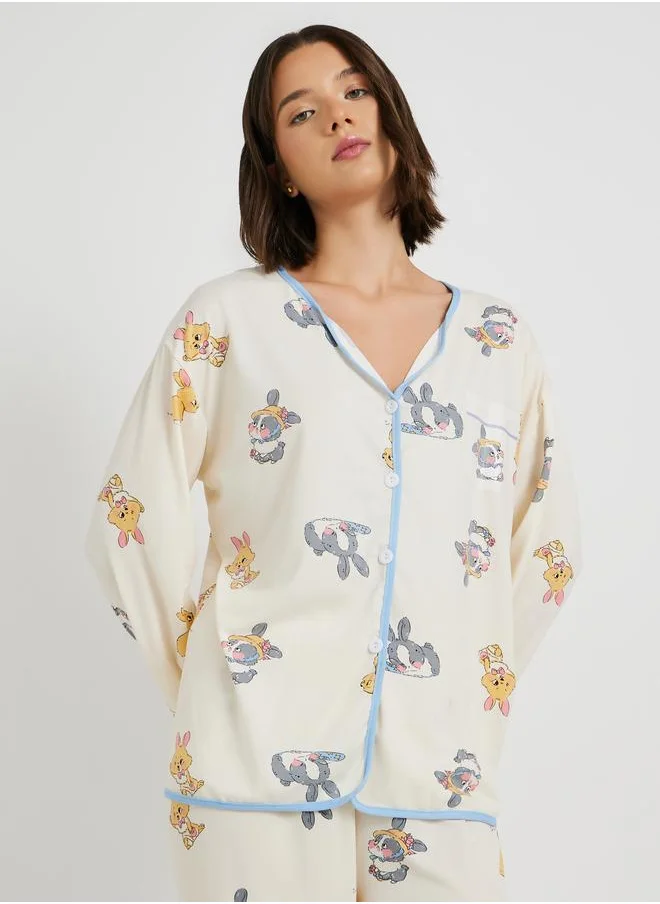 Take Two Take Two Rabbit Print Long Sleeve Shirt and Pyjama Set