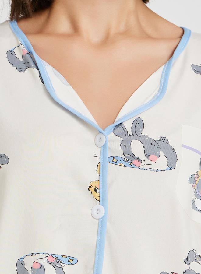 Take Two Rabbit Print Long Sleeve Shirt and Pyjama Set - Image 3