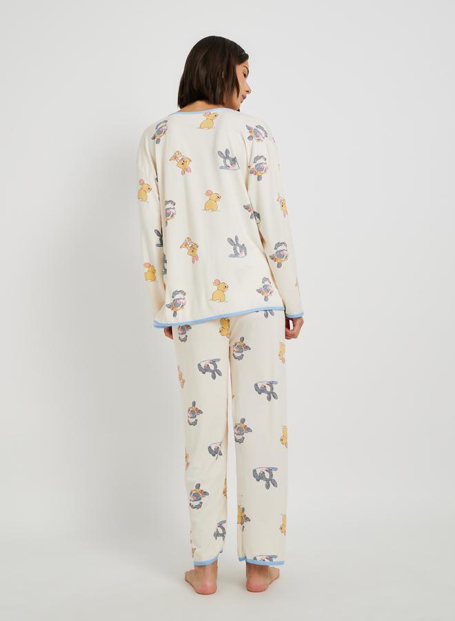 Take Two Rabbit Print Long Sleeve Shirt and Pyjama Set - Image 4