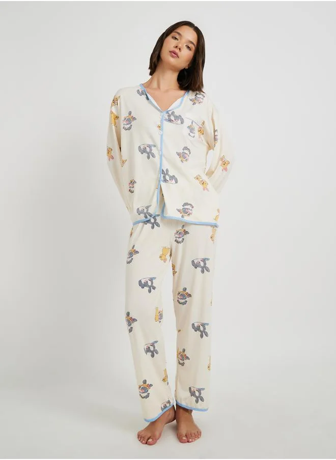 Take Two Take Two Rabbit Print Long Sleeve Shirt and Pyjama Set