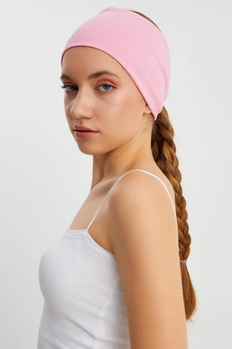 Butikgiz Pink Women's Double Sided Use Alternative, Combed Cotton, Non-Slip, Lightweight, Sports Hair Band Bandana