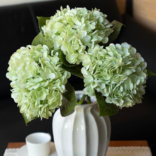 DUYONE 3PCS 22 inch Lifelike Artificial Hydrangea Large Real Touch Flowers Artificial Flowers Dry Flowers Outdoor Wedding Christmas Office Family Party Living Room Table Decoration (Light Green) - Image 1