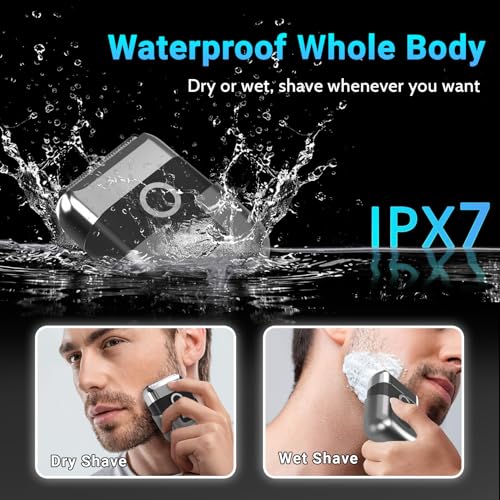 LYRSLF Electric Foil Shavers for Men: Mini Electric Razor, Foil Shaver for Face, IPX7 Waterproof Wet Dry Cordless Razor with 3 Floating Blades, LED Display, USB-C Fast Rechargeable for Travel & Home - Image 5