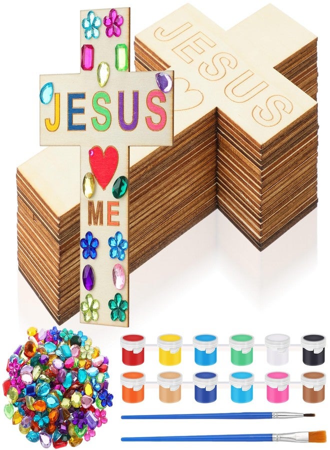Blueweenly 10 Pcs DIY Wood Cross Crafts for Kids Easter Sunday School Vacation Bible School Supplies Jesus Love Me Religious Christian Craft with Stickers Paint Unfinished Cross Gift for Church - Image 1