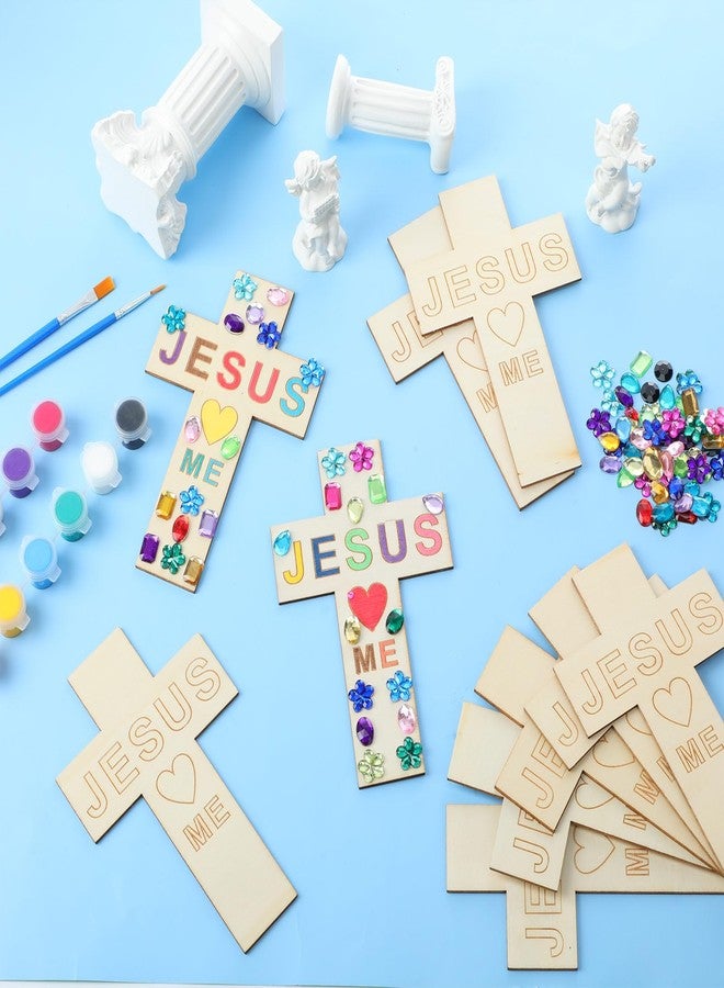 Blueweenly 10 Pcs DIY Wood Cross Crafts for Kids Easter Sunday School Vacation Bible School Supplies Jesus Love Me Religious Christian Craft with Stickers Paint Unfinished Cross Gift for Church - Image 4