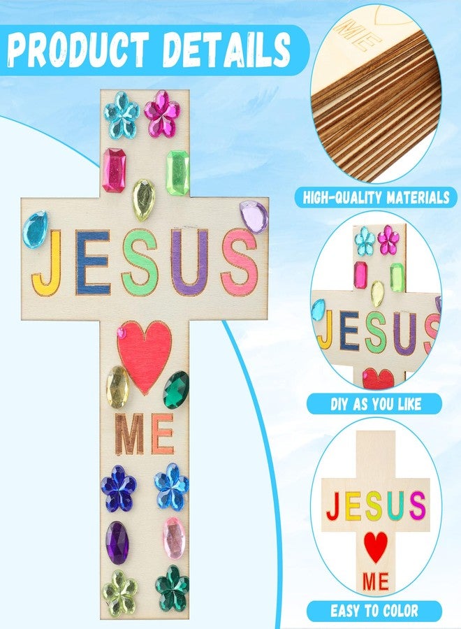 Blueweenly 10 Pcs DIY Wood Cross Crafts for Kids Easter Sunday School Vacation Bible School Supplies Jesus Love Me Religious Christian Craft with Stickers Paint Unfinished Cross Gift for Church - Image 3