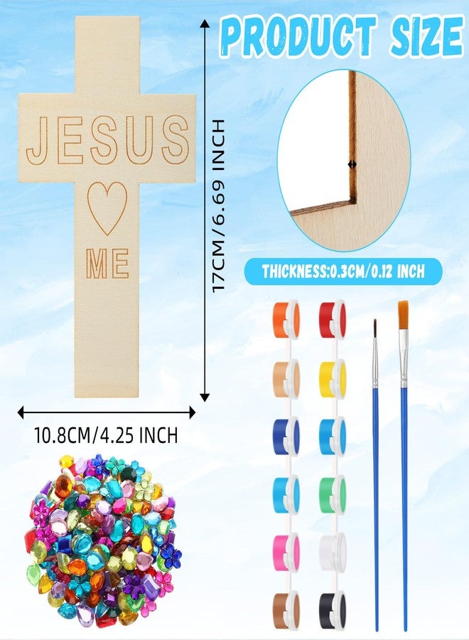 Blueweenly 10 Pcs DIY Wood Cross Crafts for Kids Easter Sunday School Vacation Bible School Supplies Jesus Love Me Religious Christian Craft with Stickers Paint Unfinished Cross Gift for Church - Image 2