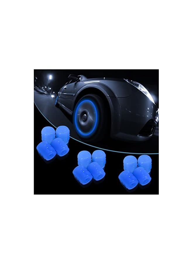jaexest Luminous Tire Valve Stem Caps for Car, 12PCS Fluorescent Glow in The Dark Air Caps Cover, Illuminated Corrosion Resistant Tire Pressure Caps, Universal for Car, Truck, SUV, Motorcycles, Bike (Blue) - Image 1
