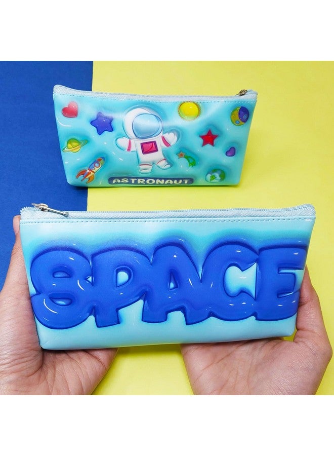 PARTEET Leather Space Pouch For Boys, Astronaut Pencil Case, Waterproof Soft Travel Pouch (Blue) - Image 4