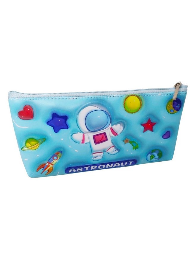 PARTEET Leather Space Pouch For Boys, Astronaut Pencil Case, Waterproof Soft Travel Pouch (Blue) - Image 1