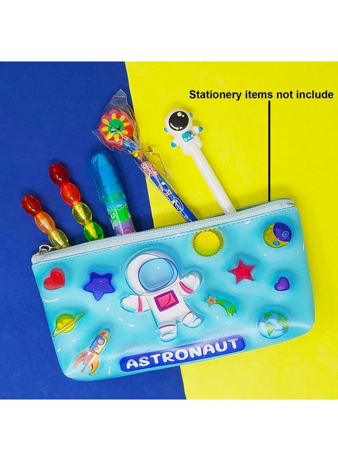 PARTEET Leather Space Pouch For Boys, Astronaut Pencil Case, Waterproof Soft Travel Pouch (Blue) - Image 2