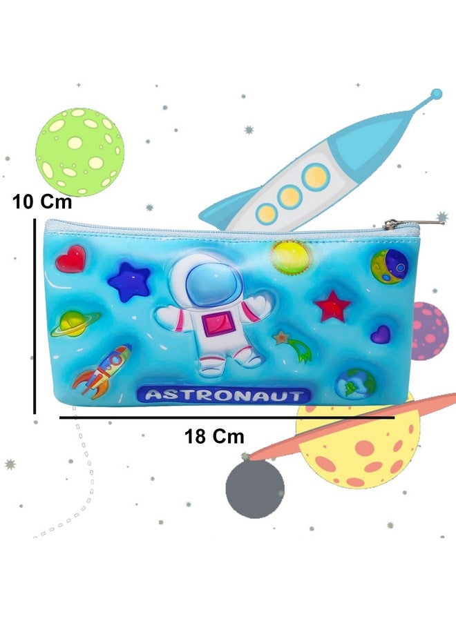 PARTEET Leather Space Pouch For Boys, Astronaut Pencil Case, Waterproof Soft Travel Pouch (Blue) - Image 3