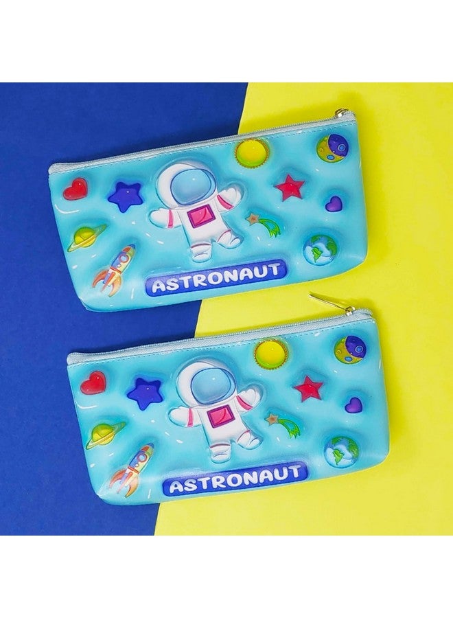 PARTEET Leather Space Pouch For Boys, Astronaut Pencil Case, Waterproof Soft Travel Pouch (Blue) - Image 5