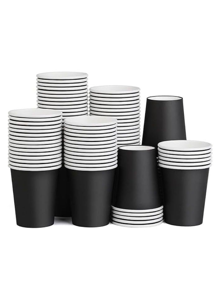 erorex (100 Pack) Black Daily Use Disposable Paper Cups, 8oz Coffee Cups for Hot and Cold Drinks, Takeaway Coffee Cups/Tea Cup/Party  - Image 1