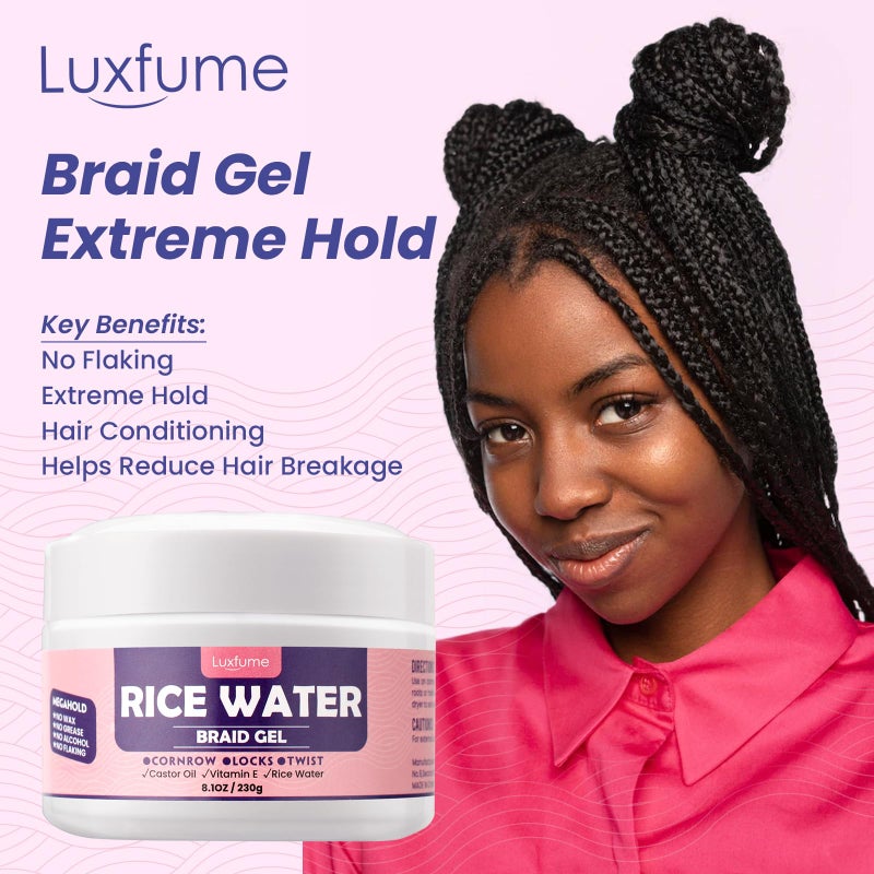 Luxfume Braiding Gel Extra Hold 8.1 Oz - Great For Braids,Twist, Locs & Smooth Edges - Braid Gel Extreme Hold Adds High Shine,Edge Control,No White Residue,Braiding Hair Gel 230g - Image 3