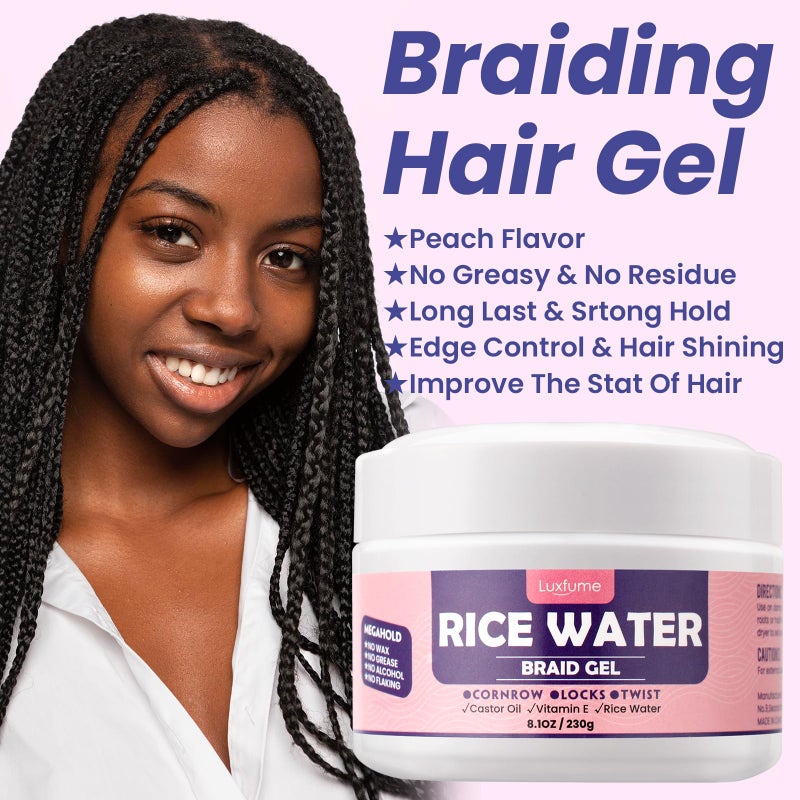 Luxfume Braiding Gel Extra Hold 8.1 Oz - Great For Braids,Twist, Locs & Smooth Edges - Braid Gel Extreme Hold Adds High Shine,Edge Control,No White Residue,Braiding Hair Gel 230g - Image 4