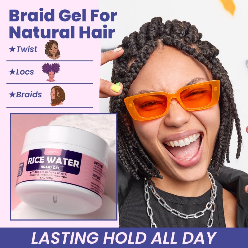 Luxfume Braiding Gel Extra Hold 8.1 Oz - Great For Braids,Twist, Locs & Smooth Edges - Braid Gel Extreme Hold Adds High Shine,Edge Control,No White Residue,Braiding Hair Gel 230g - Image 5