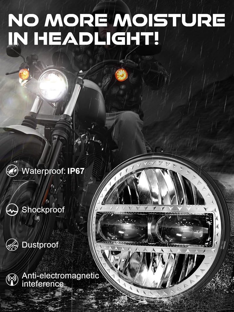 AUDEXEN 575 Inch Led Headlight 55W 534 Round Headlight Compatible with Harley Dyna Sportster Street Bob Softail Iron 883 Street Rod Deuce Custom Super Wide Glide Motorcycle Chrome - Image 4