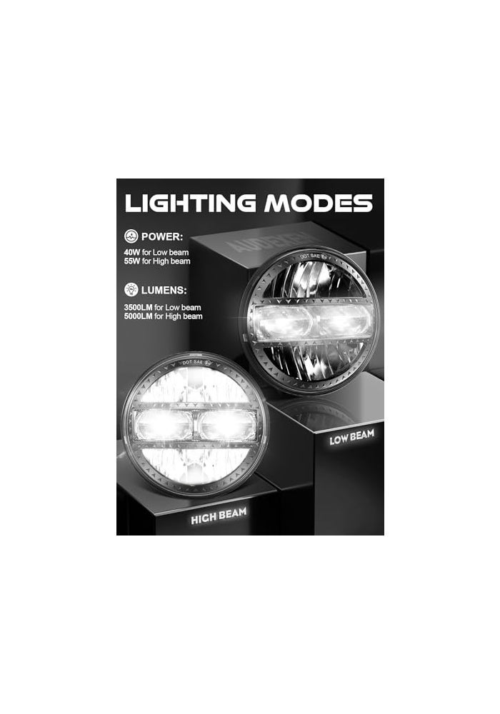 AUDEXEN 575 Inch Led Headlight 55W 534 Round Headlight Compatible with Harley Dyna Sportster Street Bob Softail Iron 883 Street Rod Deuce Custom Super Wide Glide Motorcycle Chrome - Image 3