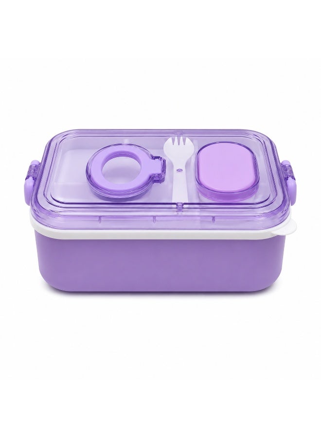 2-Tier Bento Lunch Box, 2000 mL, with Compartments, Spork, Sauce Cup and Carry Handle, BPA-Free PP5 - Mauve - Image 1