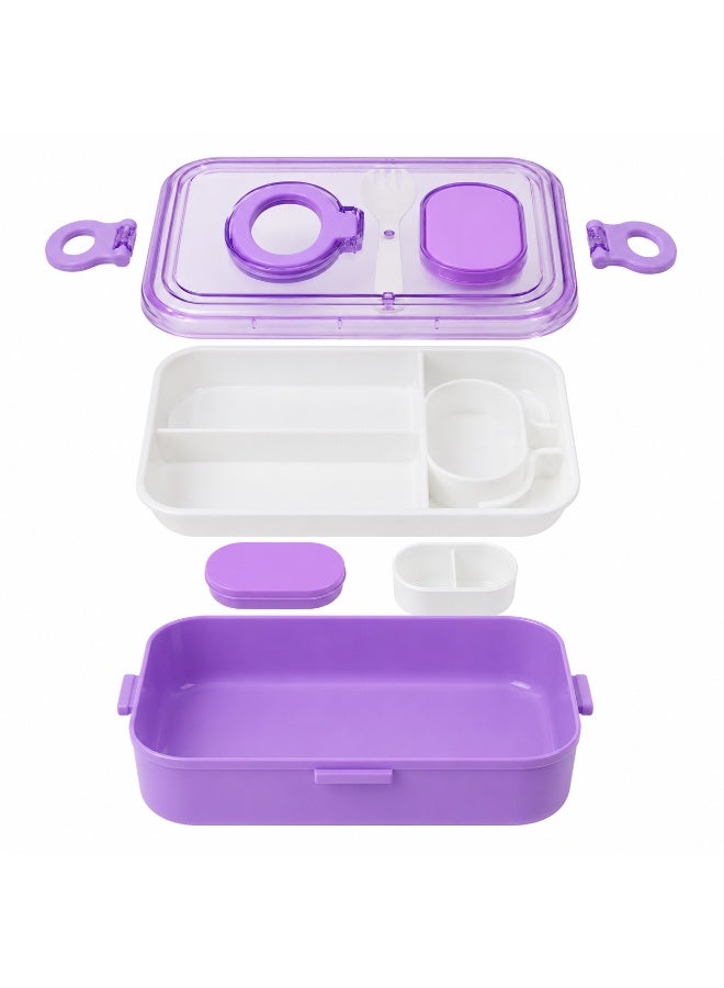 2-Tier Bento Lunch Box, 2000 mL, with Compartments, Spork, Sauce Cup and Carry Handle, BPA-Free PP5 - Mauve - Image 3