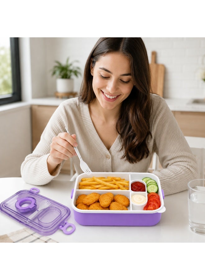 2-Tier Bento Lunch Box, 2000 mL, with Compartments, Spork, Sauce Cup and Carry Handle, BPA-Free PP5 - Mauve - Image 5
