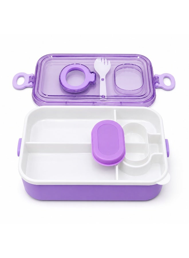 2-Tier Bento Lunch Box, 2000 mL, with Compartments, Spork, Sauce Cup and Carry Handle, BPA-Free PP5 - Mauve - Image 4