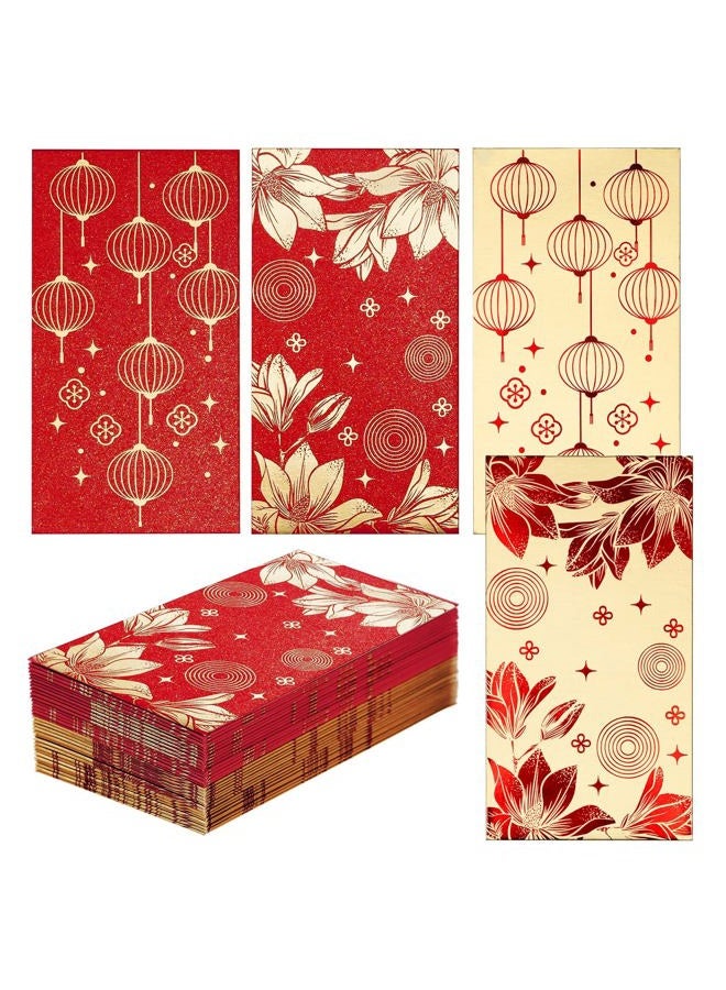 Prims & Flourish Chinese New Year Red Envelopes - 36-Count Packets, Hong Bao with Gold Foil Design, Gift Money Envelopes, Flowers and Lanterns - Image 1