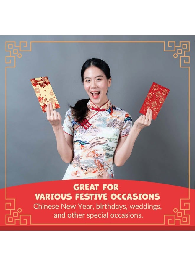 Prims & Flourish Chinese New Year Red Envelopes - 36-Count Packets, Hong Bao with Gold Foil Design, Gift Money Envelopes, Flowers and Lanterns - Image 3