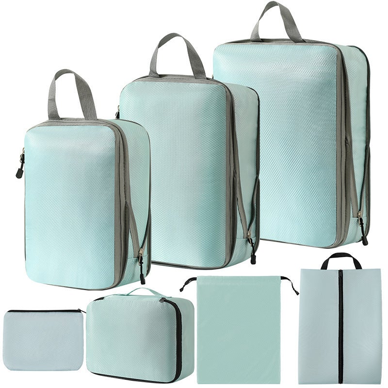 Travel Organizer Packing Cubes LuggageThree-piece set + shoe bag + bra bag + flat pocket + drawstring pocket (South Korea blue seven-piece set) Three-piece set + shoe bag + bra bag + flat pocket + drawstring pocket (South Korea blue seven-piece set)