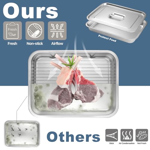 YJHOLE Grilling Prep and Serve Trays,Stainless Steel Large Capacity Food Prep Trays with Lid, Cutting Board Cooling Rack Food Tongs and Cleaning Brush,BBQ Accessories Gift - Image 3