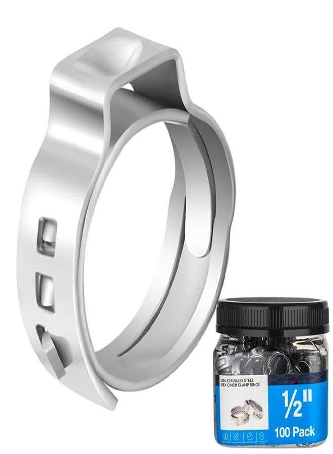GUOFIS 100 Pack 1/2 Inch Pex Cinch Clamp Rings,Premium 304 Stainless Steel PEX Crimp Ring,Pex Fitting Clamps Pinch Ring for PEX Tubing Pipe Fittings Connection - Image 1