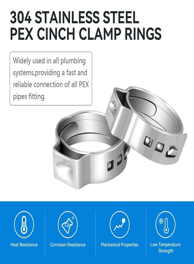 GUOFIS 100 Pack 1/2 Inch Pex Cinch Clamp Rings,Premium 304 Stainless Steel PEX Crimp Ring,Pex Fitting Clamps Pinch Ring for PEX Tubing Pipe Fittings Connection - Image 3