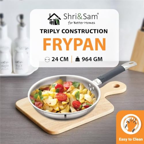 Shri & Sam Triply 3 Pcs Stainless Steel Cookware Set, Kadhai 24 cm, Sauce Pan 16 cm, Fry Pan 24 cm Works on Induction, Gas Ready - Image 5