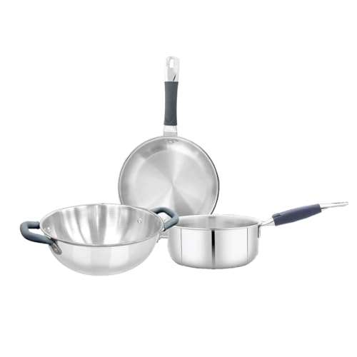 Shri & Sam Triply 3 Pcs Stainless Steel Cookware Set, Kadhai 24 cm, Sauce Pan 16 cm, Fry Pan 24 cm Works on Induction, Gas Ready - Image 1