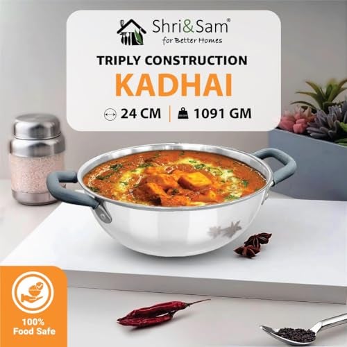 Shri & Sam Triply 3 Pcs Stainless Steel Cookware Set, Kadhai 24 cm, Sauce Pan 16 cm, Fry Pan 24 cm Works on Induction, Gas Ready - Image 3
