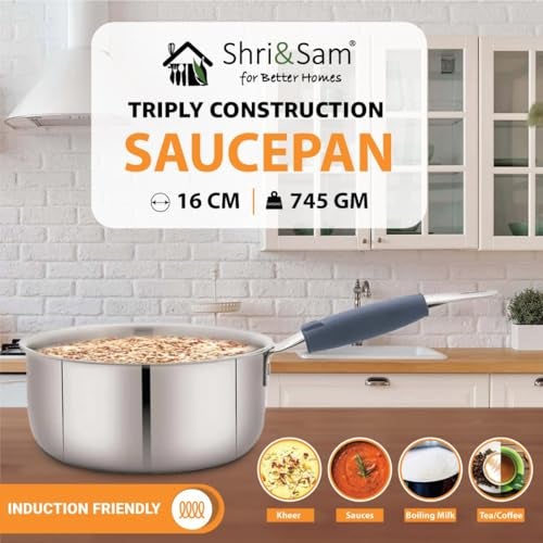 Shri & Sam Triply 3 Pcs Stainless Steel Cookware Set, Kadhai 24 cm, Sauce Pan 16 cm, Fry Pan 24 cm Works on Induction, Gas Ready - Image 4