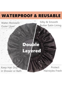 Himoswis Shower Cap For Braidsextra Large Shower Cap For Womenbraid Shower Cap For Long Braidsadjustable Jumbo Shower Cap Reusable Waterproof For Thick Long Hairlocs (Xlargesatin Lined Black)  - Image 2